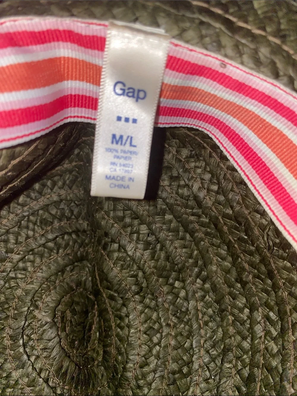 GAP Olive/Brown Braided Straw Sun Hat 100% Paper